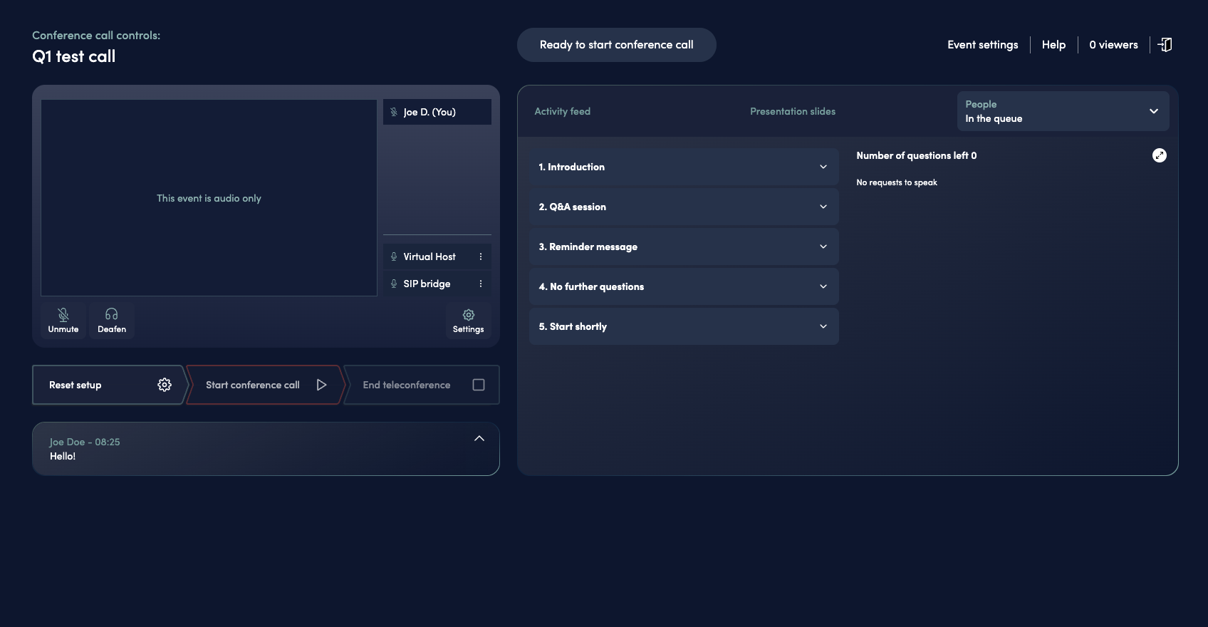 Conference Call Pre-Live Setup